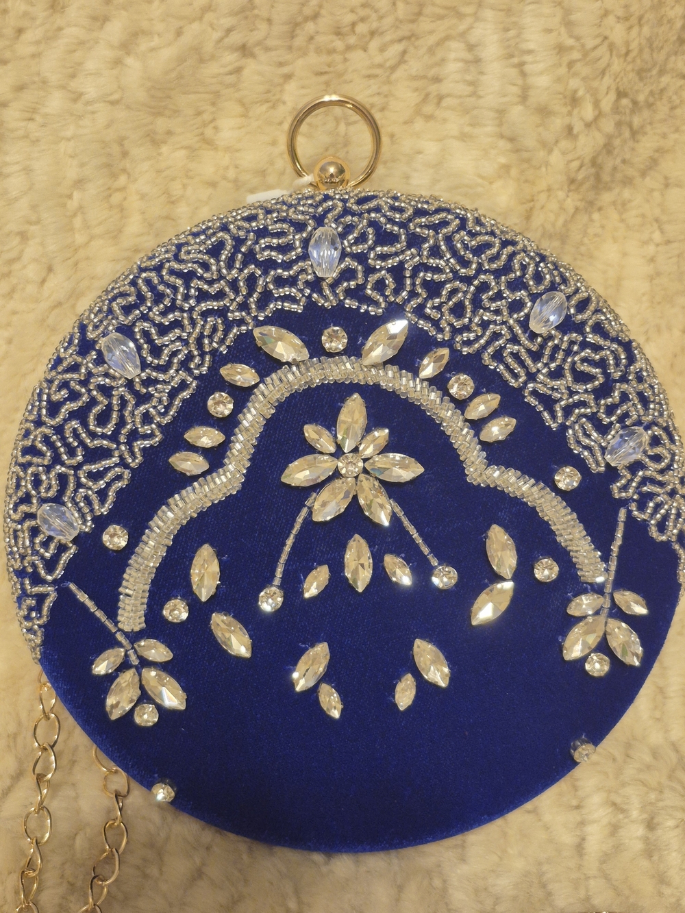 Embellished Royal Blue Round Evening Bag